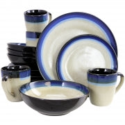 Gibson Couture Bands 16pc Dinnerware Set, Cream/Blue Rim