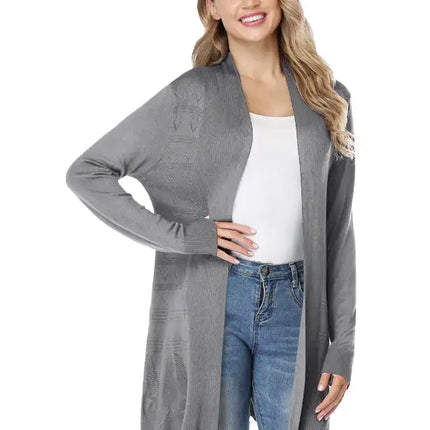 Cárdigan largo calado de punto para mujer 