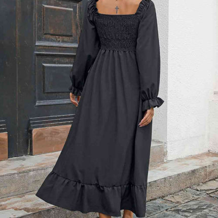 Smocked Ruffle Hem Flounce Sleeve Dress
