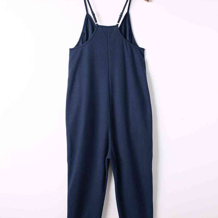 Spaghetti Strap Deep V Jumpsuit with Pockets