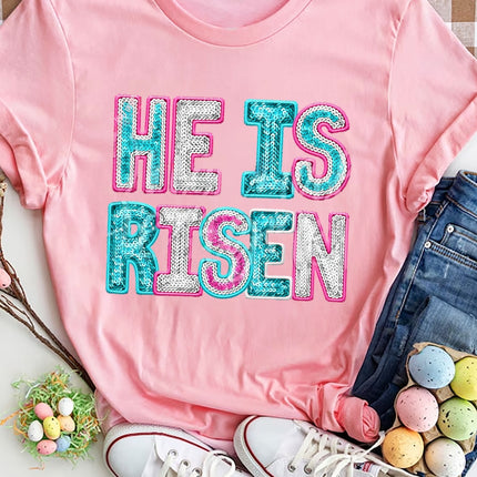 HE IS RISEN Sequin Round Neck T-Shirt