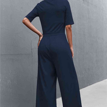 Scoop Neck Half Sleeve Wide Leg Jumpsuit