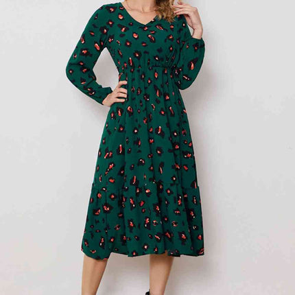 Printed Surplice Neck Long Sleeve Dress - Vickie Lynn's