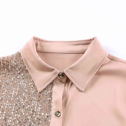 Sequin Button Front High-Low Shirt Dress