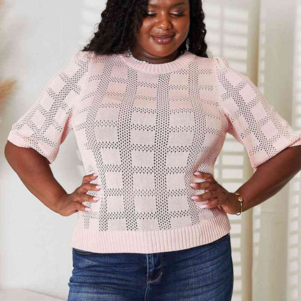 Double Take Ribbed Trim Round Neck Knit Top - Vickie Lynn's