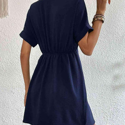 Tied Cuffed Sleeve Surplice Dress