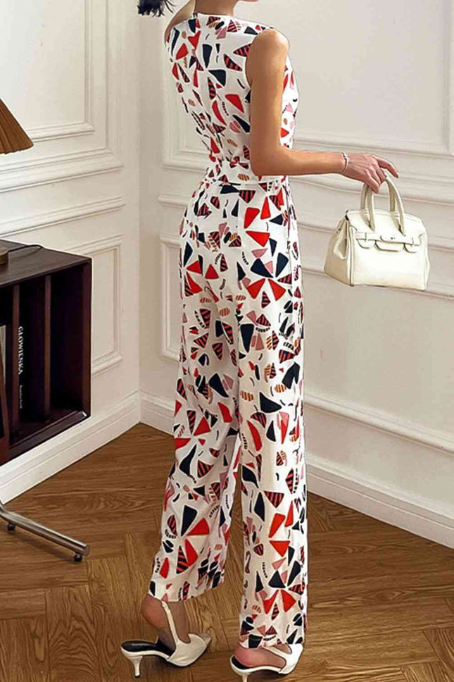 Printed Surplice Neck Sleeveless Jumpsuit