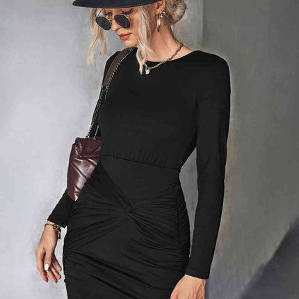 Twist Front Ruched Long Sleeve Mini Dress