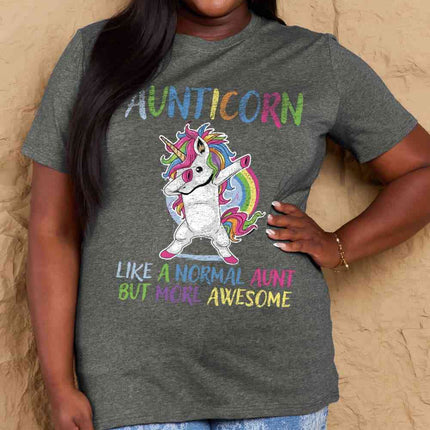 Simply Love Full Size AUNTICORN LIKE A NORMAL AUNT BUT MORE AWESOME Graphic Cotton Tee
