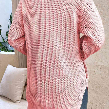 V-Neck Openwork Long Sleeve Cardigan