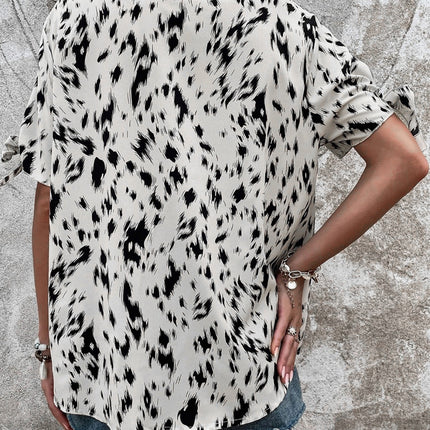 Tied Printed Boat Neck Blouse