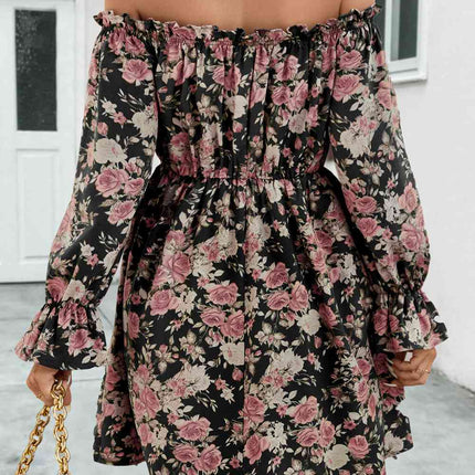 Floral Off-Shoulder Flounce Sleeve Dress