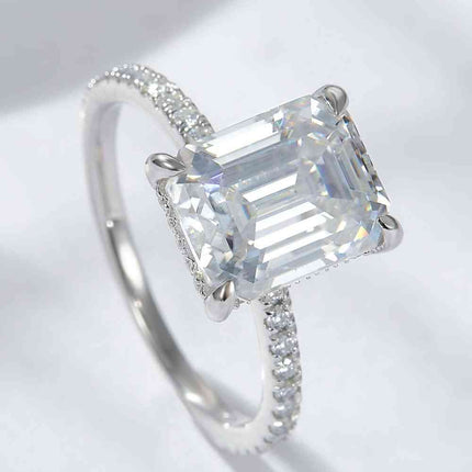 Emerald Cut 4 Carat Moissanite Side Stone Ring