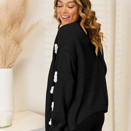 Flower Dropped Shoulder Open Front Cardigan