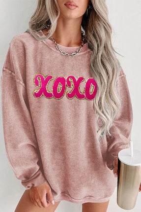 XOXO Sequin Round Neck Dropped Shoulder Sweatshirt - Vickie Lynn's