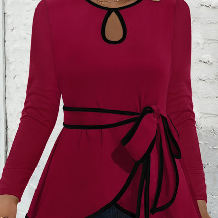 Tied Round Neck Long Sleeve T-Shirt