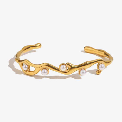 Inlaid Synthetic Pearl Open Bracelet