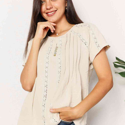Double Take Crochet Buttoned Short Sleeves Top