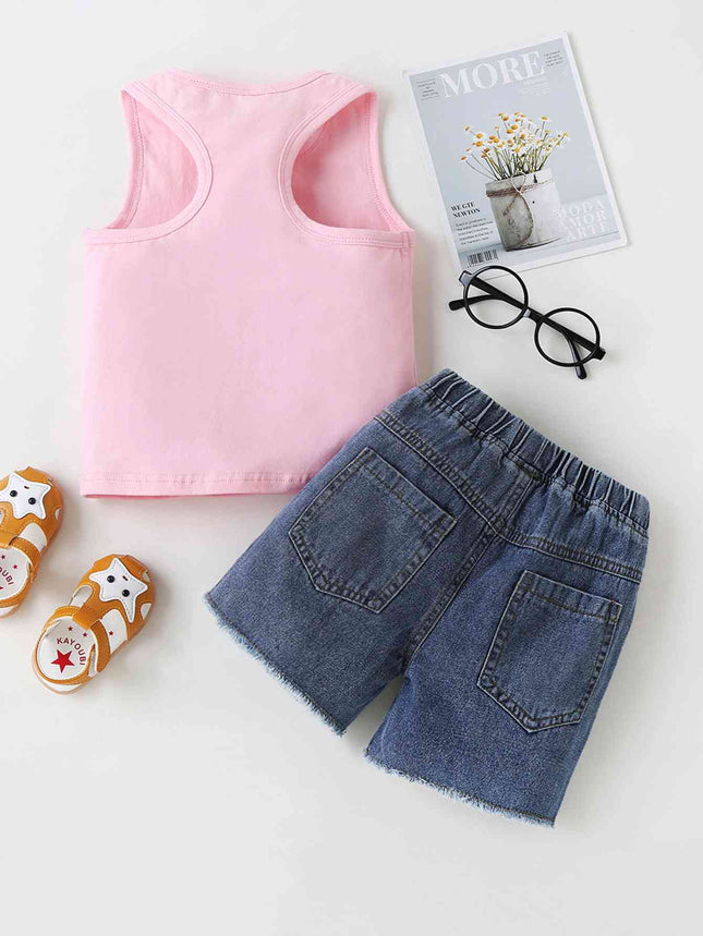 DADDY'S GIRL Graphic Tank and Raw Hem Denim Shorts Set