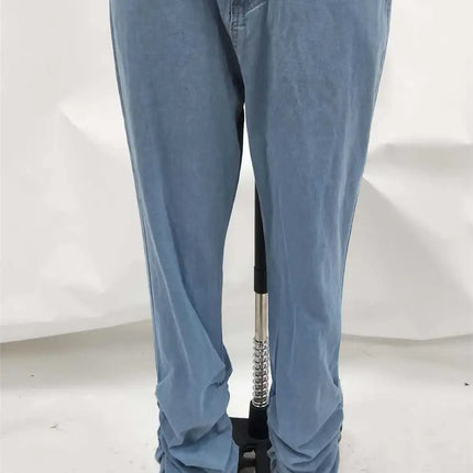 Vaqueros De Mezclilla De Cintura Alta Apilados Ajustados De Moda