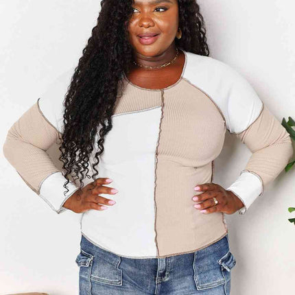 Double Take Color Block Exposed Seam Top - Vickie Lynn's