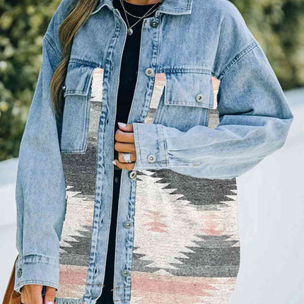 Collared Neck Dropped Shoulder Denim Jacket