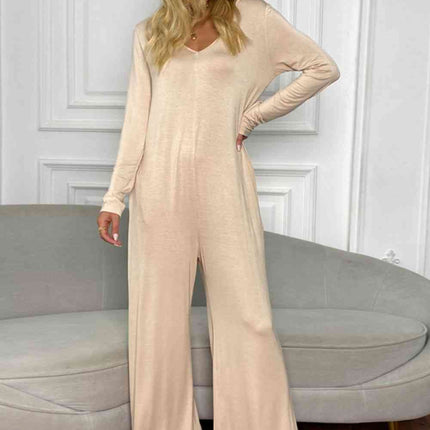 Long Sleeve V-Neck Jumpsuit with Pockets
