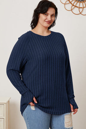 Basic Bae Full Size Ribbed Thumbhole Sleeve T-Shirt - Vickie Lynn's