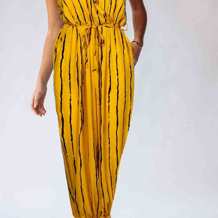 Striped Contrast Tie Ankle Spaghetti Strap Jumpsuit
