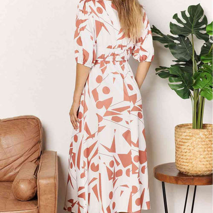 Double Take Printed Surplice Balloon Sleeve Dress - Vickie Lynn's