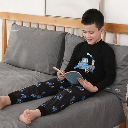 Boy's' Round Neck Cartoon Pattern Short Sleeve Shorts Cotton Pajamas Set