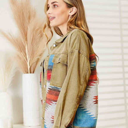 Dropped Shoulder Long Sleeve Printed Denim Jacket