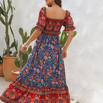 Floral Flounce Sleeve Midi Dress