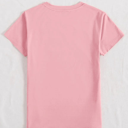 Sequin Heart Round Neck Short Sleeve T-Shirt