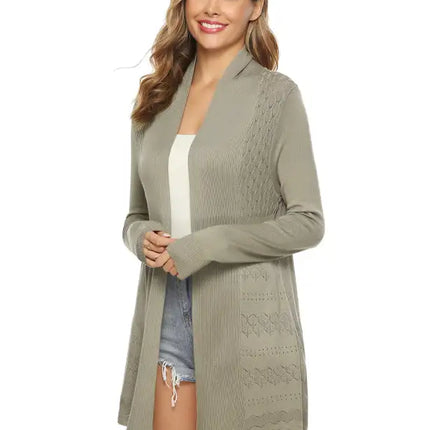 Cárdigan de manga larga de punto abierto para mujer 