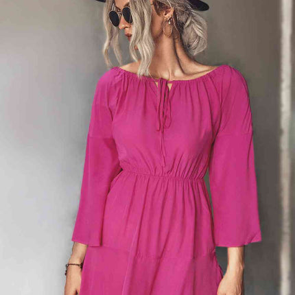 Tie Neck Flare Sleeve Mini Dress