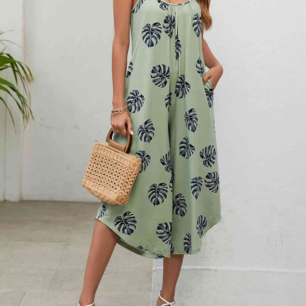 Botanical Print Spaghetti Strap Scoop Neck Jumpsuit