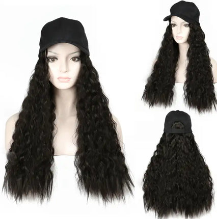 Color: Black, style: Wool roll - Hat wig one female wig female long hair natural fashion long curly hair big wave