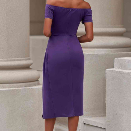 Off-Shoulder Short Sleeve Split Dress