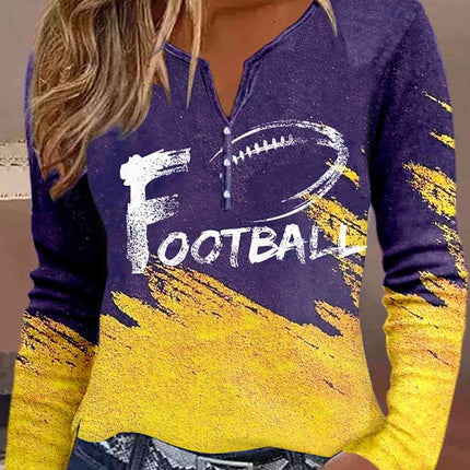 FOOTBALL Graphic Notched Neck Long Sleeve T-Shirt