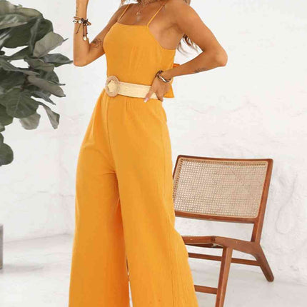 Cutout Spaghetti Strap Tie Back Wide Leg Jumpsuit