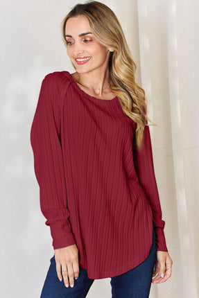 Basic Bae Full Size Ribbed Round Neck Slit T-Shirt - Vickie Lynn's
