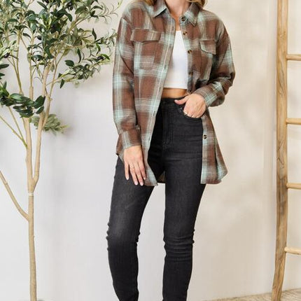 Double Take Plaid Dropped Shoulder Shirt - Vickie Lynn's