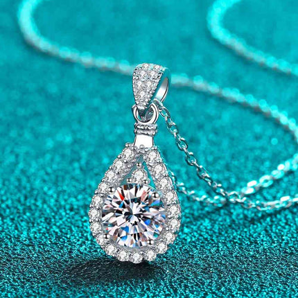2 Carat Moissanite Teardrop Pendant 925 Sterling Silver Necklace