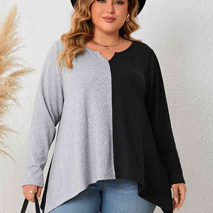 Plus Size Contrast Notched Neck T-Shirt