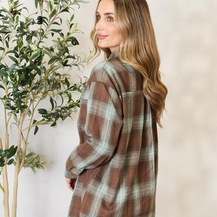 Double Take Plaid Dropped Shoulder Shirt - Vickie Lynn's