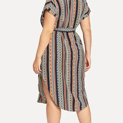 Women's Plus Size Striped V-Neck Short Sleeve Dress