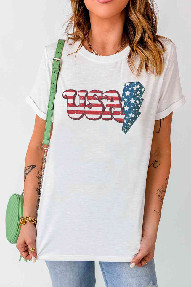 USA Lightning Graphic Round Neck Tee