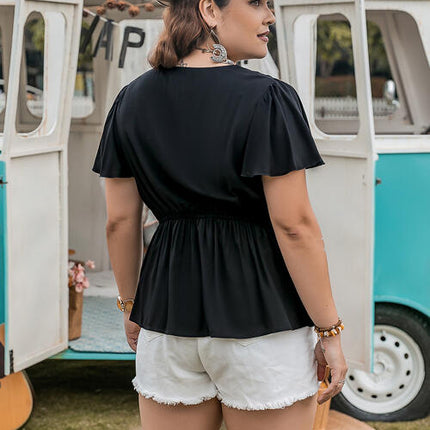 Plus Size V-Neck Flutter Sleeve Blouse