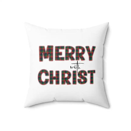 Uniquely You Throw Pillow Cover, Merry With Christ, Red And Green Plaid Christmas Holiday Pattern Print 2-Sided Print